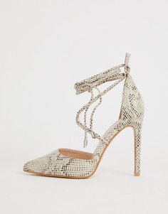 Бежевые туфли на каблуке с отделкой под змеиную кожу Public Desire Aries - Бежевый