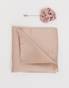 Свадебная булавка на лацкан пиджака с атласной отделкой и платок-паше Gianni Feraud - Розовый