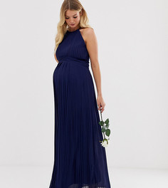 Эксклюзивное плиссированное платье макси темно-синего цвета TFNC Maternity - Темно-синий