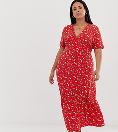 Свободное платье макси с винтажным цветочным принтом Glamorous Curve - Красный