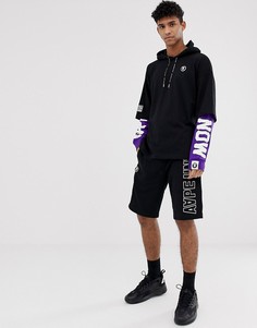 Черный свободный худи с контрастным логотипом на рукавах AAPE By A Bathing Ape - Черный