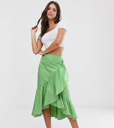 Асимметричная юбка миди с оборками Glamorous Tall - Зеленый