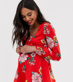 Блузка с запахом, цветочным принтом и рукавами клеш Influence Maternity - Красный