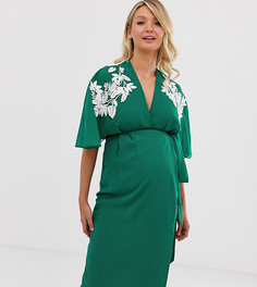 Зеленое платье миди с запахом и разрезом Hope & Ivy Maternity - Зеленый