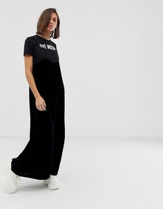 Платье макси с надписью I love Moschino и бархатной отделкой Love Moschino - Черный