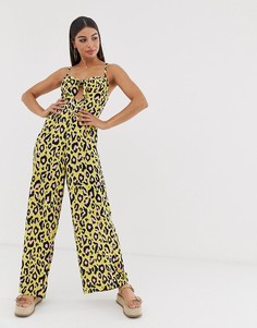 Пляжный комбинезон с леопардовым принтом неоновой расцветки River Island - Черный