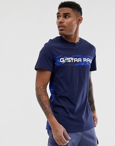 Темно-синяя футболка из органического хлопка со вставкой с камуфляжным принтом G-Star - Темно-синий