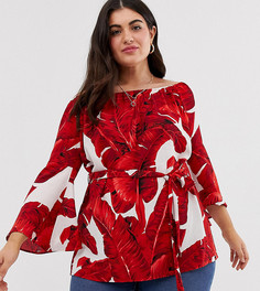 Топ с пальмовым принтом и открытыми плечами AX Paris Plus - Мульти