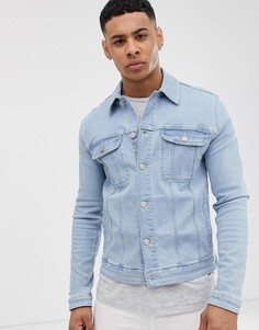 Зауженная выбеленная джинсовая куртка в стиле вестерн ASOS DESIGN - Синий