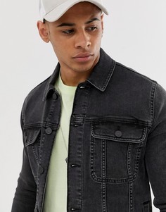 Черная выбеленная джинсовая куртка приталенного кроя в стиле вестерн ASOS DESIGN - Черный