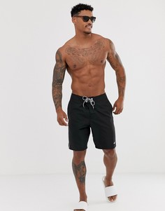 Черные пляжные шорты с окантовкой по бокам и логотипом Hollister - Черный