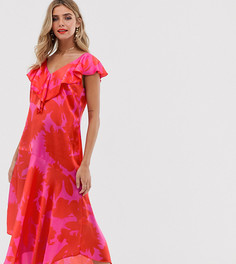 Розовое/красное атласное платье с оборками и асимметричным краем Twisted Wunder - Мульти