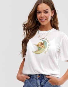 Свободная футболка с принтом с изображением луны Neon Rose - Белый