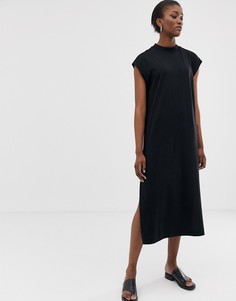 Черное трикотажное платье миди без рукавов Weekday - Черный