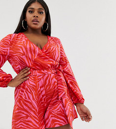 Ромпер с ярким принтом зебра и запахом ASOS DESIGN Curve - Мульти