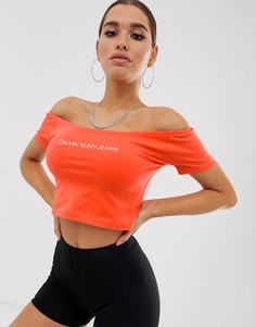 Кроп-топ с открытыми плечами и логотипом Calvin Klein Jeans - Оранжевый