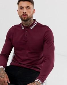 Бордовый лонгслив-поло из пике с окантовкой ASOS DESIGN - Красный