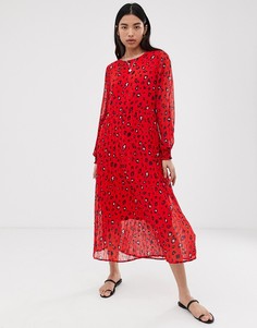 Плиссированное платье макси с цветочным принтом Selected - Красный
