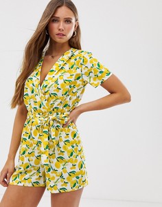 Ромпер с запахом спереди и принтом лимонов QED London - Мульти
