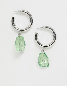 Серебристые серьги-кольца с граненым зеленым камнем ASOS DESIGN - Серебряный