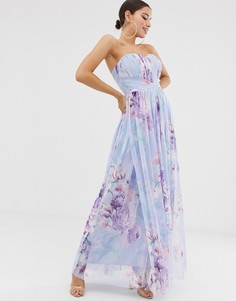 Сетчатое платье макси с вырезом бандо и цветочным принтом Lipsy - Мульти