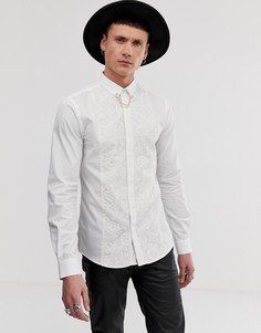 Twisted Tailor super skinny fit shirt with lace panel in white - Белый