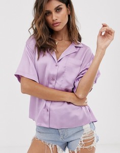 Свободная атласная рубашка с короткими рукавами ASOS DESIGN - Фиолетовый