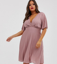 Плиссированное платье-кимоно миди ASOS Curve - Розовый