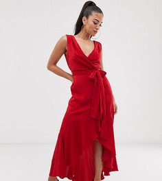 Красное атласное платье макси с запахом Flounce London Petite - Красный