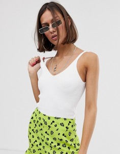Белый трикотажный топ на бретельках Bershka - Белый
