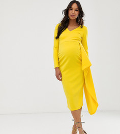 Желтое платье миди с асимметричными оборками True Violet Maternity - Желтый