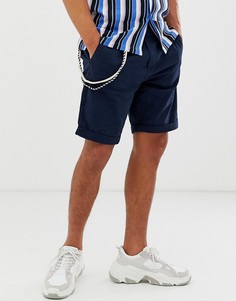 Темно-синие зауженные шорты карго Bershka - Рыжий