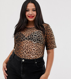 Сетчатая футболка с леопардовым принтом Daisy Street Plus - Коричневый
