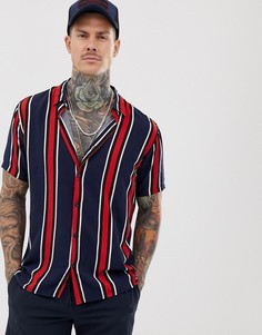 Темно-синяя рубашка в полоску с короткими рукавами Bershka - Темно-синий