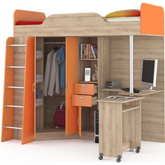 Кровать-чердак со столом Моби Ника 427 бук песочный/оранжевый Mobi