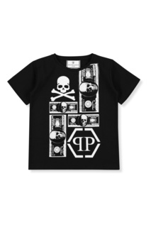 Черная футболка с символикой бренда Philipp Plein Kids