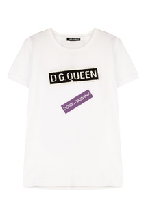Белая футболка с аппликацией и принтом Dolce & Gabbana