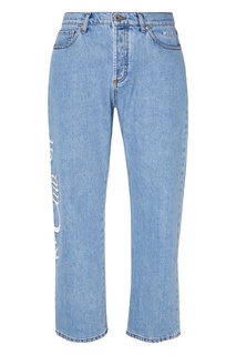 Голубые укороченные джинсы с принтом Msgm