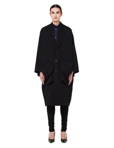 Черное пальто из шерсти с объемными карманами Yohji Yamamoto