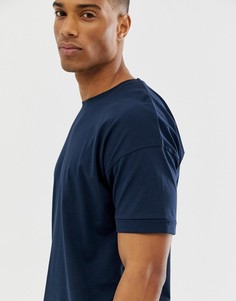Oversize-футболка с заниженной линией плеч Selected Homme - Темно-синий