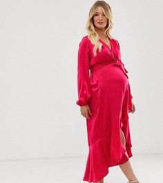 Розовое платье миди с запахом Flounce London Maternity - Розовый