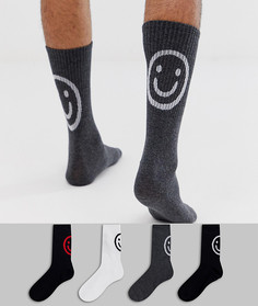 Набор из 4 пар носков с принтом смайликов Jack & Jones - Мульти