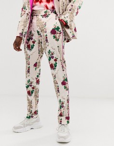 Зауженные брюки кремового цвета с цветочным принтом ASOS EDITION - Кремовый