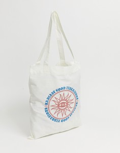 Бежевая сумка-тоут из органического хлопка с принтом ASOS DESIGN - Бежевый