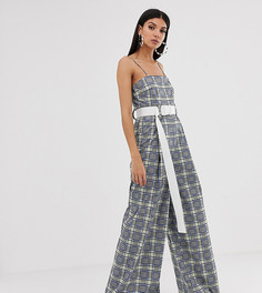 Комбинезон в клетку с широкими штанинами и поясом COLLUSION Tall - Мульти