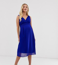 Кобальтовое платье миди с поясом на спине TFNC Maternity - Синий