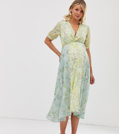 Короткое приталенное платье миди для беременных с запахом спереди и цветочным принтом Hope & Ivy - Мульти