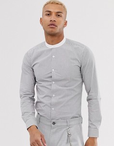 Приталенная рубашка в полоску с воротником на пуговице Lockstock - Серый