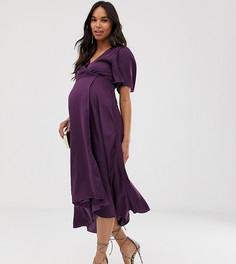 Фиолетовое атласное платье миди с запахом Blume Maternity - Фиолетовый