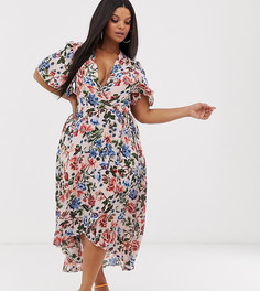 Платье миди с запахом и цветочным принтом Missguided Plus - Мульти